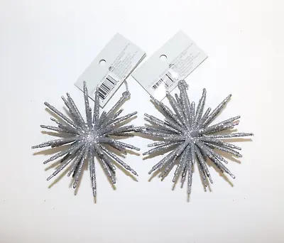 Silver Sparkly Glitter Snowflake Starburst Christmas Ornament Lot Of 2 NOS 2005 • $19