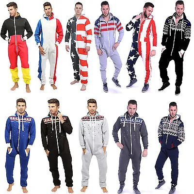 Unisex Mens All In One Pyjamas Aztec Jumpsuit Zip Up Fleece Hooded 1Onesie Adult • $29.87