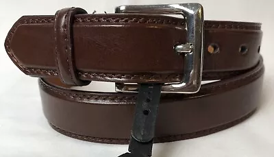 Men’s Work Dress Belt Sz 38-40 Brown Genuine Leather Silver Toned Buckle • $8.99