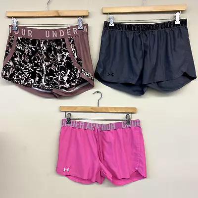 Under Armour Shorts Women Large Adult Lot 3 Pink Gray Gym Train Run Logo Lift • $33