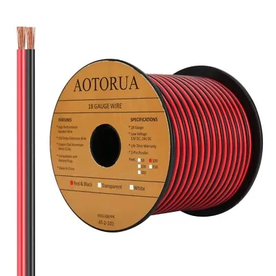 100FT 18/2 Gauge Red Black Cable Hookup Electrical Wire 2 Conductor Parallel • $29.44