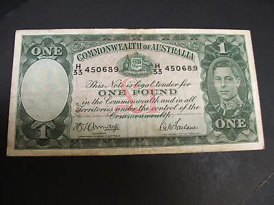 1942 Armitage McFarlane £1 Pound  One Pound Note H33 450689 • $42.50