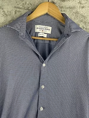 Mizzen Main Shirt Mens Small Blue SpinMaker Trim Fit Check Performance Golf • $29.99