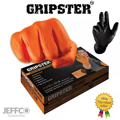 Gripster Skins Nitrile Gloves Orange Black Heavy Duty Grip Latex Free Mechanics • £6.95