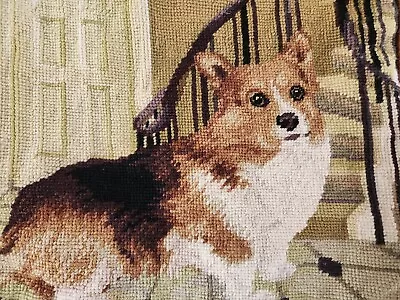 Adorable Corgi Dog Needlepoint Pillow Cover 13x13in Velvet Back Zip Closure • $17.99