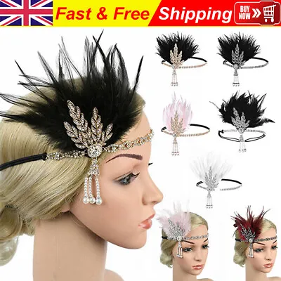 Vintage Ladies Flapper Headband Feather 1920s Costume Headpiece Party Headdress • £8.97