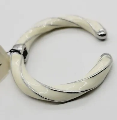 Talbots Vintage Hinged Cuff Bracelet White Enamel Silver Tone • $13.50