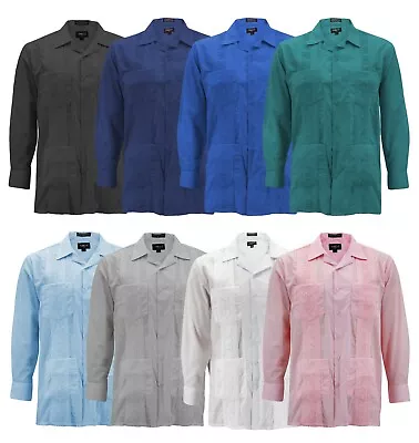 Men's Guayabera Long Sleeve Button Up Cuban Beach Casual Embroidered Dress Shirt • $26.20