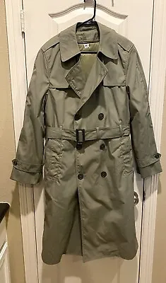 Vintage Military Style Jacket & Liner Trench Coat Style Light Olive Green Sz 36R • $50