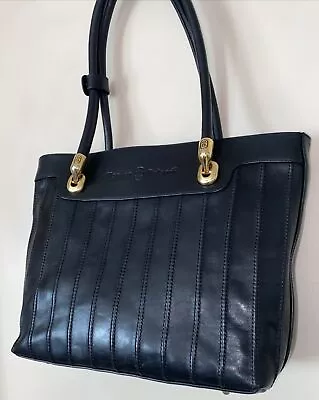 Marino Orlandi Black Leather W/gold Tone Hardware Tote Style Purse • $99.99