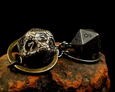 D20 Polyhedral Dice Keychain / Antique Dragon Scale Dice Keyring Gift • £13.50
