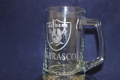 POTTERY BARN NFL Glass Beer Mug Oakland Raiders NWT  CARRASCO  Free Shipping  • $24.99