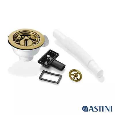 90mm Gold Strainer Waste & Overflow For Astini RAK Rangemaster Ceramic Sink • £47.99