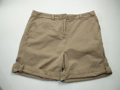 Womens M&s Uk 14 Neutral Casual Cotton Hi Rise Safari Cargo Summer Beach Shorts • £11.99
