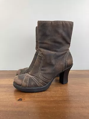 Mudd Heel Boots Tahara Women’s 8M Ankle Booties Brown Faux Leather Side Zip • $12.50