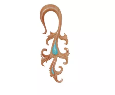 Ear Gauge Expander Horn Wood Bone Unique Exotic Tribal Turquoise Stretch Organic • $26