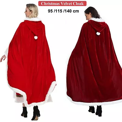 Women's Christmas Robe Coat Santa Claus Cloak Cape Mrs Hooded Xmas Costume • $15.29