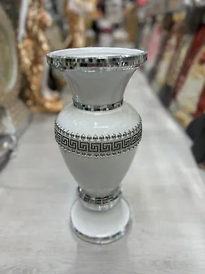 £23.99 • Buy 40cm Beautiful Ceramic Mosaic Vase White Crystal Decorative Mirror Flower Luxury