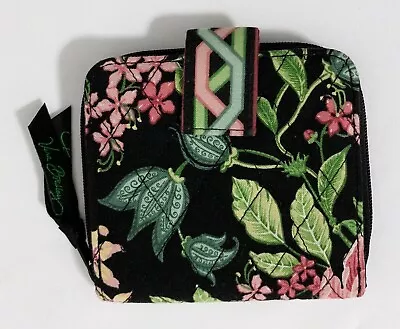 Vera Bradley BOTANICA Mini Zip Wallet Snap Tab Close Black Bright Floral • $16