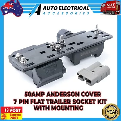 $49.95 • Buy 50Amp Anderson Cover 7 Pin Flat Trailer Socket Kit With Mounting