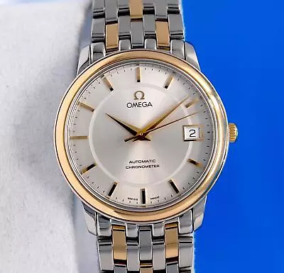 Mens Omega DeVille Prestige Chronometer 18K Gold SS Watch Silver Dial - 4300.31 • $1745