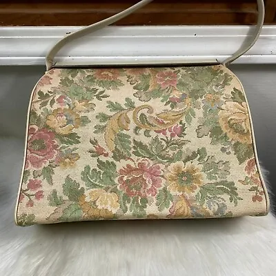 Vintage 50s L & M Cream Floral Tapestry Handbag • $35