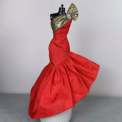 Vintage Barbie Clothes Oscar De La Renta Fashion Red & Gold Ball Gown Dress • $11.99