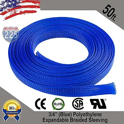 50 FT 3/4  Blue Expandable Wire Cable Sleeving Sheathing Braided Loom Tubing US • $16.50