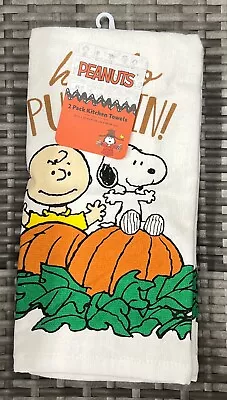 Peanuts Snoopy Charlie Brown Fall Autum Hello Pumpkin Kitchen Towel Set Of 2 NEW • $14.95