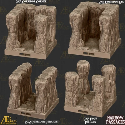 $12 • Buy Cavern Corridor Tiles-Aether Studios-2x2-3D Printed Dragonlock