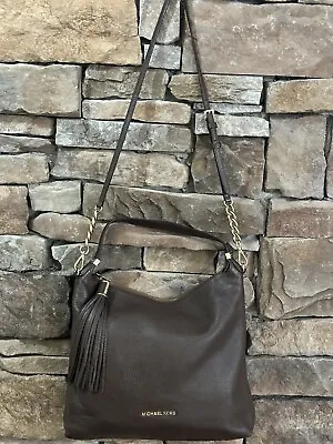 Michael Kors Weston Chocolate Brown Tassel Leather Pebbled Large Shoulder Bag • $89