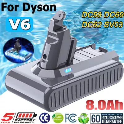 8AH For Dyson V6 Battery Replace V6 Animal DC58 DC59 DC62 DC74 DC72 SV03 SV09 UK • £20.99