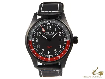 £500 • Buy ALPINA Startimer Pilot Quartz Watch, 42mm, GMT, Black, Nato, AL-247BR4FBS6