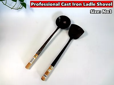 Professional Kitchen Tools Cast Iron Wok Shovel Spatula Cooking Soup Scoop Ladle • $35.15