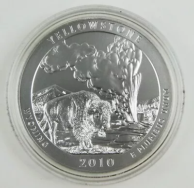 2010 25c Yellowstone NP ATB 5 Oz Silver Uncirculated Coin Box + COA C0279 • $155