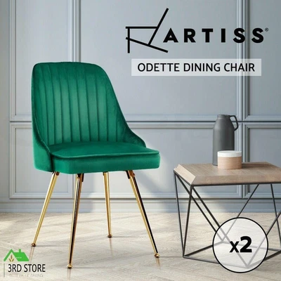 $144.90 • Buy Artiss Dining Chairs Retro Chair Cafe Kitchen Modern Metal Legs Velvet Green X2