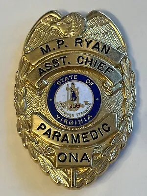 VINTAGE🇺🇸STATE Of VIRGINIA ASSISTANT CHIEF PARAMEDIC BADGE 👀 LQQK 👀 • $60