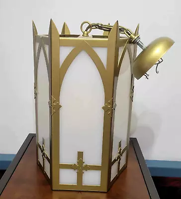 Vintage Cathedral Style Church Cross Brass Gold Chandelier Lamp Light Fixture • $199.99