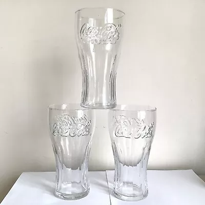 3 Coca Cola Clear Embossed Pint Glasses Home Bar • £9.50