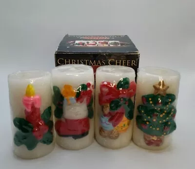 Vintage Christmas Cheer Candles 3.25” 4 Piece Set New In Box • $15.95