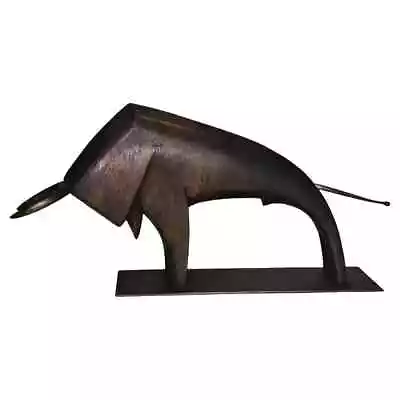 Sier Kunst Austrian Art Deco Wood & Brass Bull Sculpture Ca. 1930 • £5222.77