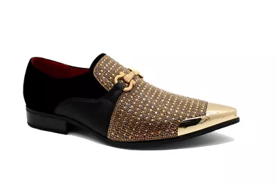 Mens Diamnate Metal Pointed Toe Wedding Party Slip On Outdoor Shoes Uk Size 6-11 • £45.99