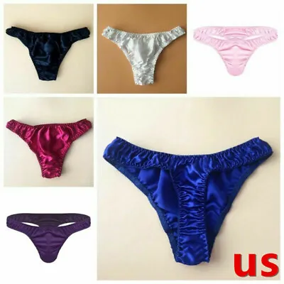 US Sexy Men's Sissy Silk Ruffled Low Rise Bikini Thong Briefs Panties Underwear • $7.89