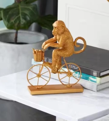 Gold Polystone Monkey Sculpture With Bicycle • $30.29