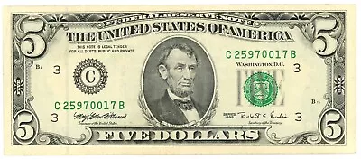 1995 $5 Five Dollar Federal Reserve Note Green Seal Crisp • $16.99