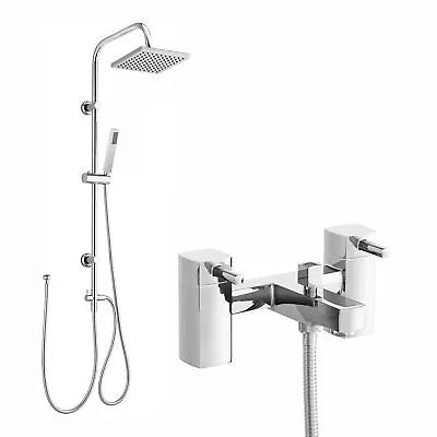  ENKI BBT0012 Chrome Bath Shower Mixer Taps Rigid Riser Rail Kit Square STELLA • £129.99