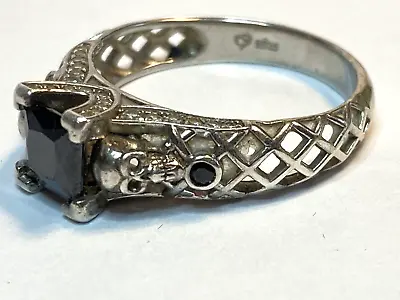 Vintage Skull S925 Silver Black Stone Gothic Ring Size 9 3/4  Rare Signed • $55