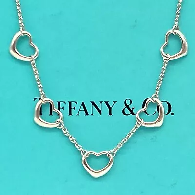 Tiffany & Co. 5 Open Heart Pendant Necklace 16  Elsa Peretti Silver 3.5g • $198