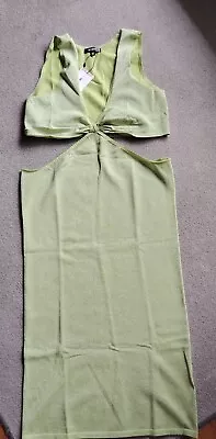 Missguided Gorgeous Lime Green Metallic Cut Out Dress Size 18 New With Tags • £7.50
