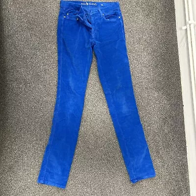 MiH Oslo 5 Pocket Velvet Jeans In Klein Blue Size 26 Mid Rise Long Slim • £25